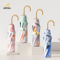 Parapluie pliant de voyage classique en aluminium doré avec imprimé floral, en pongé, avec poignée intérieure colorée pour femmes