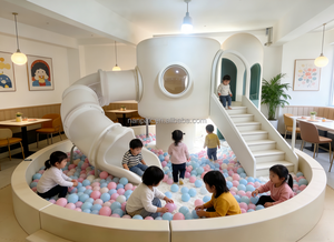 Équipement de terrain de jeu intérieur géométrique naturel, maison pour enfants, tunnel, fosse <span class=keywords><strong>à</strong></span> balles ronde, toboggan rotatif, jeux doux pour café de jeux, garderie, centre commercial - Product Image 5