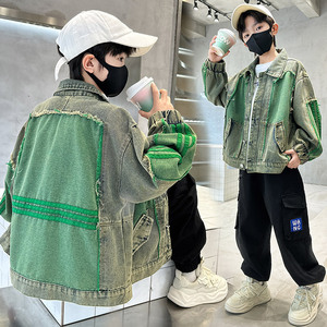 Traje de mezclilla primavera/otoño, elegante abrigo para niños de mediana edad, camisa de niño 2026, top de nuevo estilo, nailon/algodón con letras - Product Image 4