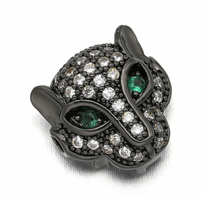 Perla in Ottone con Micro Pavé di Zirconia Cubica, Testa di Leopardo con Occhio Verde in CZ, per Creazione di Gioielli e Bracciali - Product Image 6
