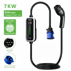 Cargador Portátil para Vehículos Eléctricos de 7KW 32A Tipo 2 con Control por Aplicación BT Inteligente, Corriente Ajustable y Pantalla OLED - Product Image 1