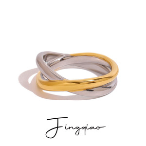 Geometric Stainless Steel <b>Ring</b> 18K Gold <b>Silver</b> Color Blocking Double Band Unisex Fashion Jewelry Gift - Product Image 5