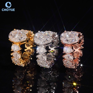 Luxury Wedding Pear Moissanite Band <b>Iced</b> Out Solid Sterling Silver 925 Hip Hop Jewelry VVS Moissanite Diamond Band <b>Ring</b> - Product Image 5