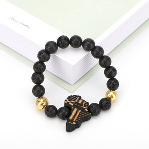 <span class=keywords><strong>20CM</strong></span> nuevo estilo joyería Oro Negro plantado Lava pulsera de piedra con de madera Africana mapa colgante para hombre mujer - Product Image 3