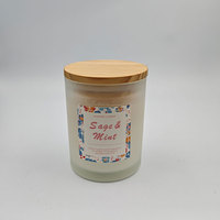 Bougie parfumée à la menthe sauge, pot en verre givré, couvercle en bois, cire de soja, aromathérapie, décoration d'intérieur, cadeau pour le salon, la chambre à coucher, la relaxation