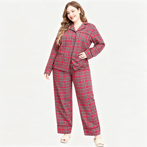 Wholesale Two Piece Flannel Pajama Set Button up Shirt and <b>Pant</b> Long Sleeve Women's Pyjamas Bamboo Cotton plus size Lounge Set - Product Image 2
