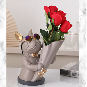 Escultura de florero de <span class=keywords><strong>Bulldog</strong></span> de lujo, escultura de resina con estatuilla de perro de cristal, 2023 - Product Image 4