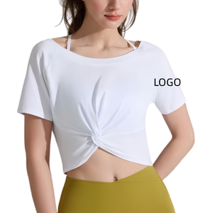 Nueva <span class=keywords><strong>Camiseta</strong></span> Deportiva de Verano para Mujer, Diseño Personalizado AL, Sexy, con Patrón Trenzado, Color Sólido, Manga Corta, para Fitness, Yoga, Secado Rápido - Product Image 1