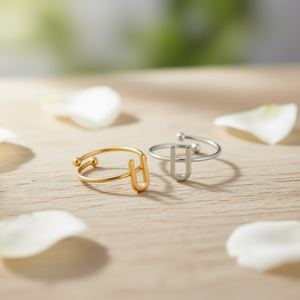 Anillo U Stainless Steel <b>Ring</b> Letter U Fashion Jewelry 6mm Gold Silver Tone 12pcs Pack - Product Image 2