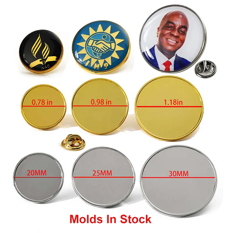 In Stock 0.78" 0.98" 1.18"Sublimation Badge Blank Round Gold Silver Lapel Pin Badges Design Own Logo Engraving Blanks Pins