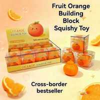 Hot verkopende traag terugverende simulatie oranje bouwsteen squishy, kneedbaar en vrolijk, stressverlichtende fruitvormige fidget toys