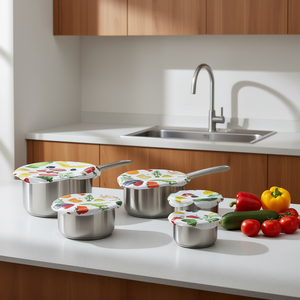 Ensemble de 5 couvercles de casseroles de différentes tailles (9, 14, 17, 19, 25 cm) pour le stockage des aliments, avec motif imprimé de légumes, pour casseroles et bols - Product Image 3