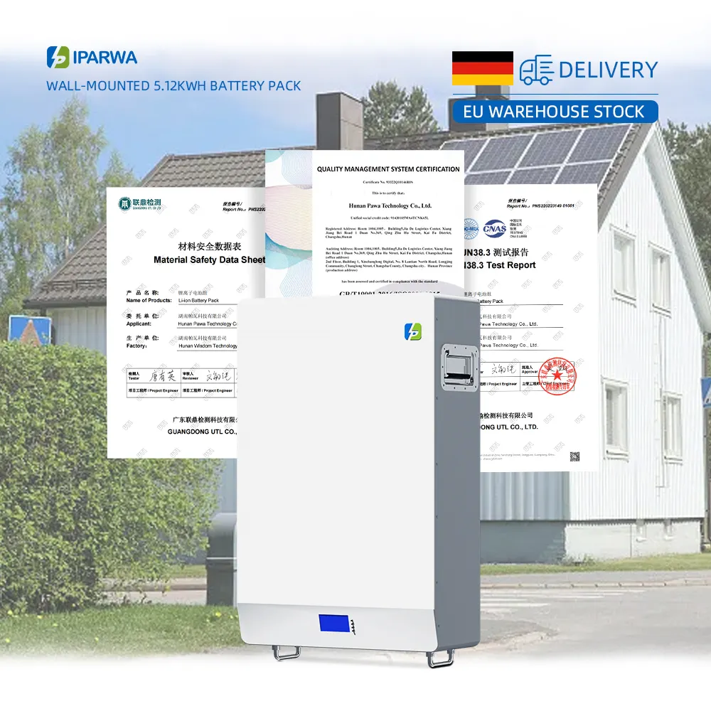 Iparwa EU Warehouse 5kwh Power Wall 51.2V 100Ah Wall-Mounted Outdoor Use Solar Energy Storage Li-ion Battery