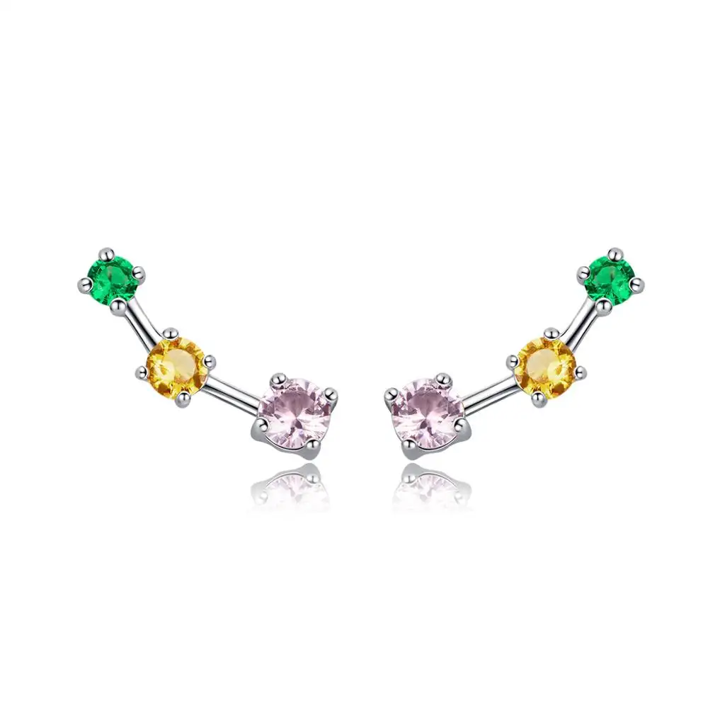 SCE495 Vogue Rainbow Gemstone Cubic Zirconia Trendy Silver Plated Cz Colored Stone Stud Earrings For Women Jewelry