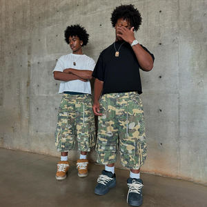 DiZNEW <span class=keywords><strong>Jeans</strong></span> <span class=keywords><strong>Corti</strong></span> Personalizzati di Tendenza per Uomo 2025 Nuovi Arrivi Streetwear Casual Moda Pantaloni Larghi Camo Jorts con Strass - Product Image 2