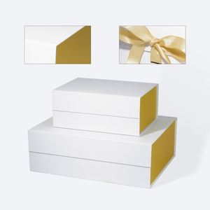 กล่องของขวัญพับได้สีขาวเข้มขนาด A5 ตกแต่งภายในด้วยสีทอง สำหรับห่อของขวัญเทศกาลแบบกำหนดเองได้ - Product Image 5
