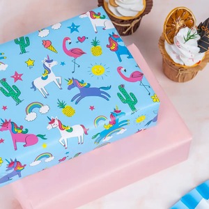 Custom Unicorn Flamingo Pattern Gift <b>Wrap</b> <b>Paper</b> <b>Roll</b> Blue Art <b>Paper</b> 100GSM Double-Sided Coated Eco-Friendly Recyclable Digital - Product Image 5