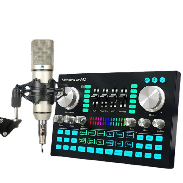 A2 USB Live Audio Sound Card Mixer with 48V Phantom Power OTG Interface Voice Changer Sound Card
