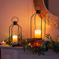 Candelabro Grande Moderno Negro, Decoración Rústica, Portavelas, Portavelas de Jarra, Portavelas de Palo con Vela LED