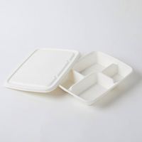 Assiette carrée biodégradable en bagasse blanche 350 ml avec 4/5/6 compartiments séparés, retournable, avec couvercle