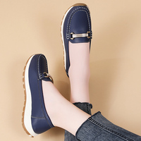 Mocassins pour femmes, nouveau style, bout fermé, chaussures décontractées à enfiler, antidérapantes, couleur unie, doublure en cuir confortable, matériau en caoutchouc PU