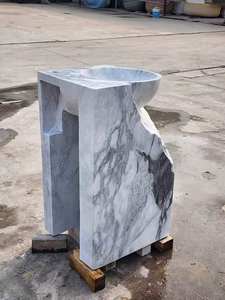<span class=keywords><strong>Lavabo</strong></span> de Pedestal Minimalista de Mármol <span class=keywords><strong>Blanco</strong></span> Personalizado al por Mayor, <span class=keywords><strong>Lavabo</strong></span> de Piedra Natural para Jardín, Exteriores, Hotel y Baño - Product Image 3