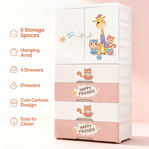 Armoire de rangement pour bébé en plastique épaissi de 70 cm de large, double porte, suspendue, avec 4 tiroirs, pour chambre d'enfant - Vente en gros - Product Image 3