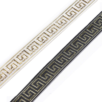 Ruban jacquard tissé Lurex noir 25 mm, motif clé grecque, garniture géométrique ethnique