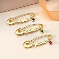 Boutons de manchette personnalisés pour bébé avec nom et pierre de naissance, en acier inoxydable 316L plaqué PVD 18K, broche de sécurité, cadeau d'anniversaire
