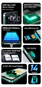 Fossibot S1 điện thoại thông minh 4900mAh pin 6GB + 128GB điện thoại di động 50MP chính phía trước <span class=keywords><strong>8MP</strong></span> máy ảnh 6.745 "HD + Hiển thị Android 14 NFC điện thoại - Product Image 5