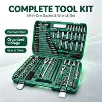 Ensemble d'outils à douilles de 216 pièces, boîte en plastique verte, kit d'outils manuels pour la réparation automobile, la réparation domestique, boîte à outils combinée pour mécanicien