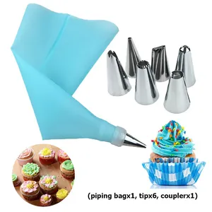 Silicone Icing Piping Cream Pastry Bag + 6 Stainless Steel Cake Nozzle DIY Cake Decorating Tips Fondant Pastry Tools