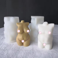 Molde de Silicona 3D J13 NUEVO para Torso de Hombre Gordo Desnudo, Molde para Velas con Figura Femenina Curvilínea Desnuda con Lazo Rosa