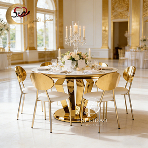 Modern Romantic&Elegant Banquet Hall Gold Stainless Steel <b>Dining</b> <b>Table</b> and Chair Set for Restaurants Hotels Apartment Events - Product Image 5