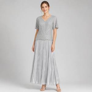 <span class=keywords><strong>Robe</strong></span> de bal perlée brodée de strass, col en V, coupe trapèze, plissée accordéon, longueur ras du sol, pour invitée de mariage, banquet, gala - Product Image 3