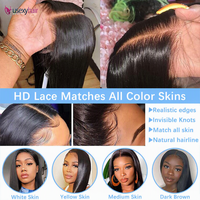 Perruque en cheveux humains indiens vierges de grade 15A, Lace Front, longue et lisse, 13x6, sans colle, Full HD Lace, pour femmes