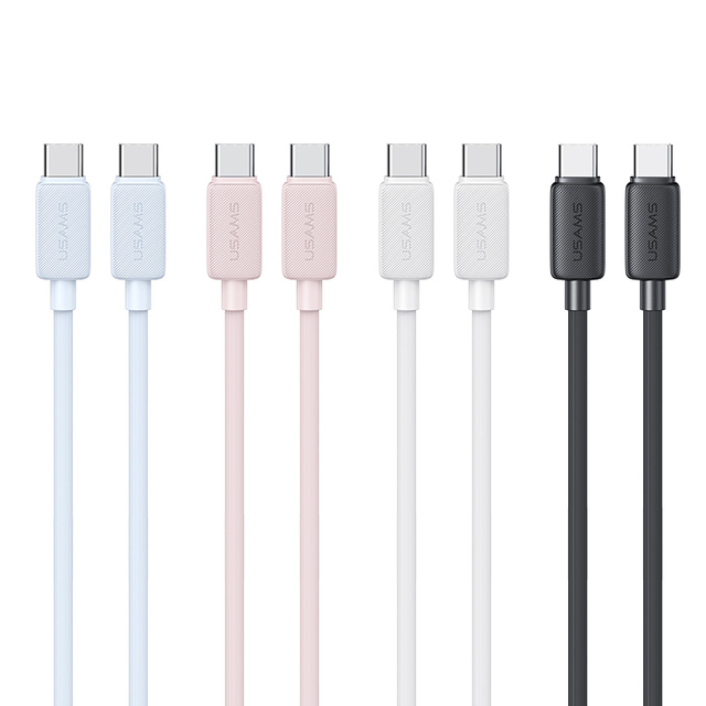 USAMS 2024 New Design Striped Data Cable Colorful PD 60W Fast Charger Type-C to Type-C Charging Cable for Phones Laptops