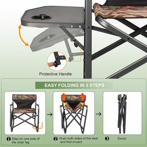 Chaises de camping pour directeurs, en aluminium léger, pliantes, avec table d'appoint, pour extérieur, chasse, pêche, voyage, camouflage, 150 kg - Product Image 3