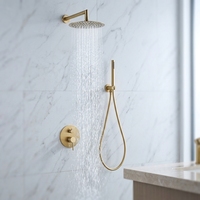 Ensemble de système de garniture de valve de douche de baignoire de salle de bain ronde brossée dorée