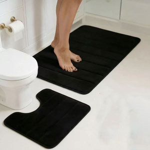 Ensemble de tapis de bain en polaire corail matelassé Cangming, noir, antidérapant, absorbant, tapis de sol moderne pour salle de bain, ensemble de 2 pièces - Product Image 1