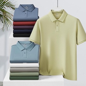 เสื้อโปโลแขนสั้นผ้าฝ้ายสำหรับผู้ชาย ผ้าถักบาง ป้องกันการหดตัว ชุดทำงานฤดูร้อน ปกคอพับได้ - Product Image 1