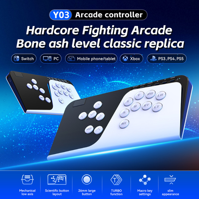 All-Button Arcade Fight Stick | Y03 Leverless Multi-Platform Controller (Dongle Required for PS5)