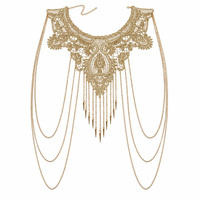 Chaîne de corps dorée en dentelle pour les épaules, collier superposé avec chaînes drapées et pampilles à pointes, bijoux bohèmes tendance pour femme, idéal pour les festivals