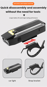 Lumière de vélo à commande à distance avec klaxon MTB, 2400 mAh, type C, lumière avant, ABS, étanche IPx4, 500 lumens, 7 couleurs, capteur XPL LED RGB - Product Image 6