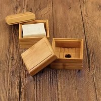 Scatola porta sapone quadrata in bambù per il bagno, contenitore in legno di bambù per sapone domestico