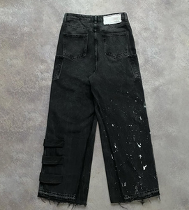 Jeans délavés vintage délavés pour hommes Streetwear HipHop Baggy Loose Fit Wide Leg Brodé Stonewashed Casual - Product Image 3
