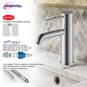 Robinet de lavabo de salle de bain moderne en acier inoxydable à poignée unique, mitigeur chaud et froid avec cartouche céramique intégrée, à poser sur le comptoir - Product Image 3