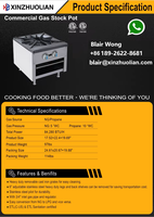 Casserole en acier inoxydable à gaz certifiée ETL XINZHUOLIAN, modèle 84280 BTU XZL-BG-1, pour cuisine de restaurant - 1 brûleur
