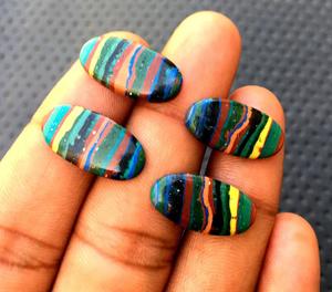 Good Quality 2 Pair Beautiful Natural <b>Rainbow</b> Calsilica Loose Gemstone Cabochon Smooth Oval Shape Jewelry Making - Product Image 3