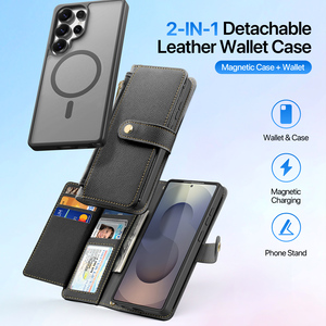 เคสโทรศัพท์หนังสำหรับใส่บัตร S25 Ultra พร้อมกระเป๋าแม่เหล็กแบบถอดได้ 2-in-1 และเคสโทรศัพท์แบบมีสายคล้องคอ S25 - Product Image 2